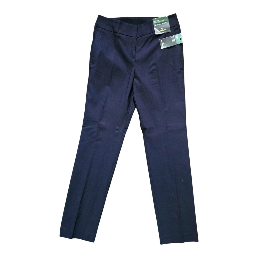Worthington Women's Slim Leg Mid Rise Dress Pants Slacks Size 10 Navy Button NWT
